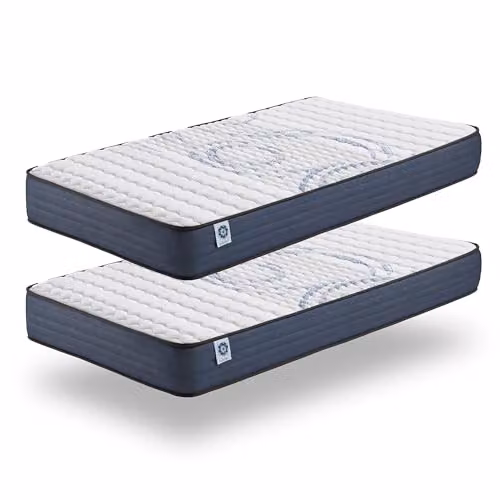 Pack de 2 colchones híbridos Naturalex Perfectsleep de espuma viscoelástica con regulación de temperatura, colores blanco y azul, An/P: 80 x 190 cm, Al: 16 cm