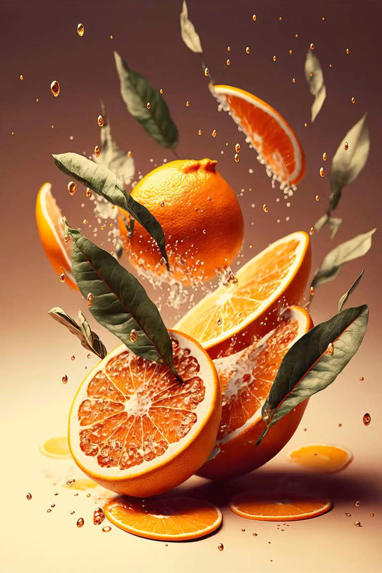 Cuadro de naranjas Hexoa con impresión botánica sobre lienzo de estilo moderno, An: 60 cm, Al: 90 cm
