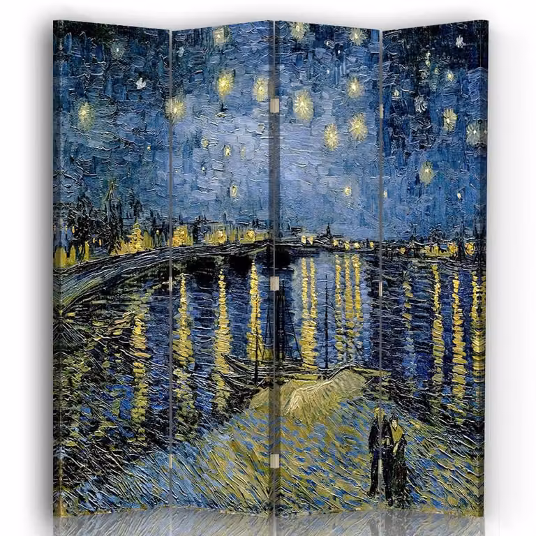 Biombo Legendarte Noche Estrellada Sobre el Ródano de Van Gogh en color azul, An/Al: 170 x 145 cm