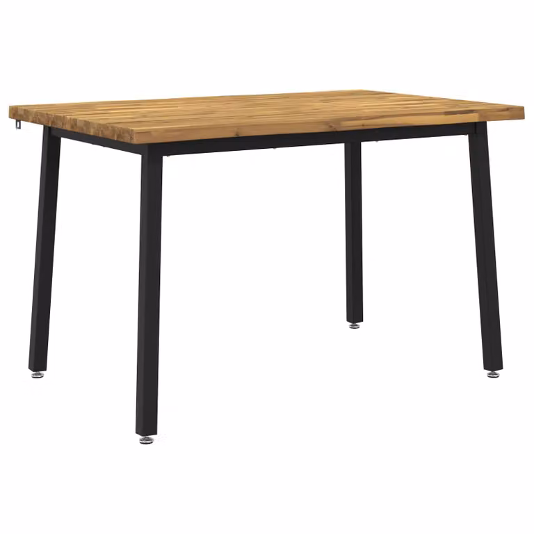Mesa de comedor moderna vidaXL de madera de acacia con borde natural y patas de metal, An/P/Al: 110 x 55 x 75 cm