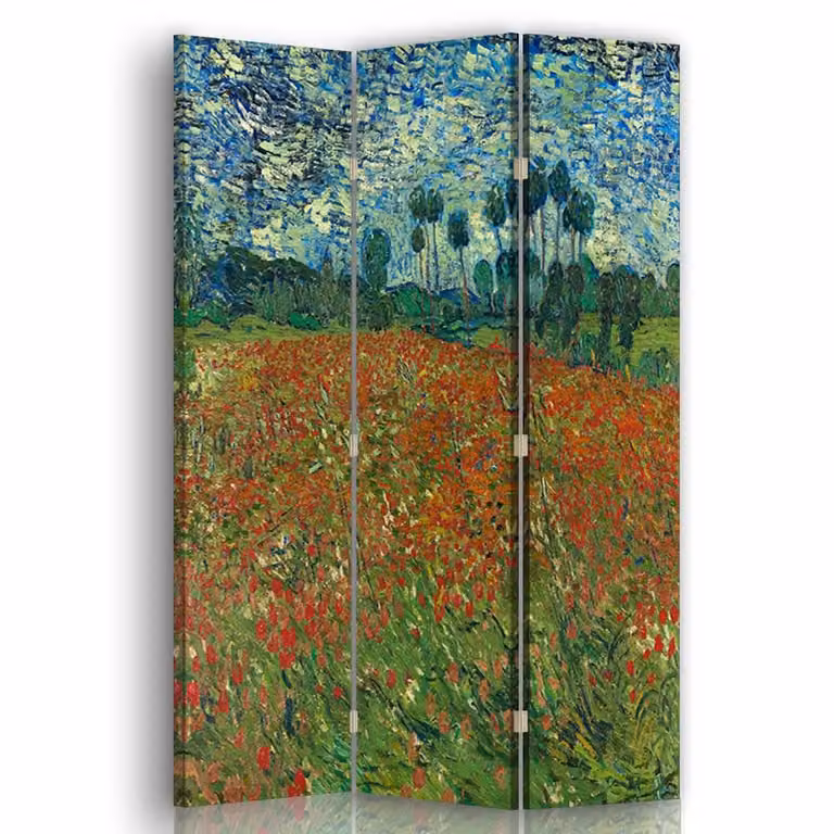 Biombo Campo de Amapolas de Vincent Van Gogh por Legendarte, diseño floral multicolor, An/Al: 110 x 150 cm (3 paneles)