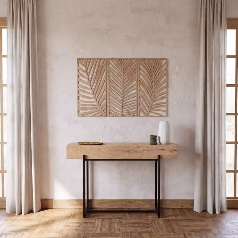 Set de 3 adornos de pared con diseño de hojas botánicas de Maisons du Monde en madera de color marrón, An/Al: 35 x 65 cm
