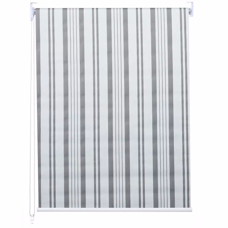 Estor enrollable Mendler de poliéster opaco y térmico con diseño de rayas en gris y blanco, An x Al: 100 x 160 cm