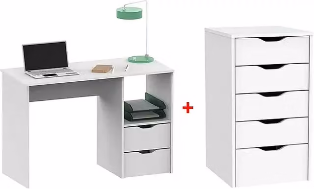 Conjunto de escritorio y cajonera Muebles Pitarch en color blanco para oficina o habitación