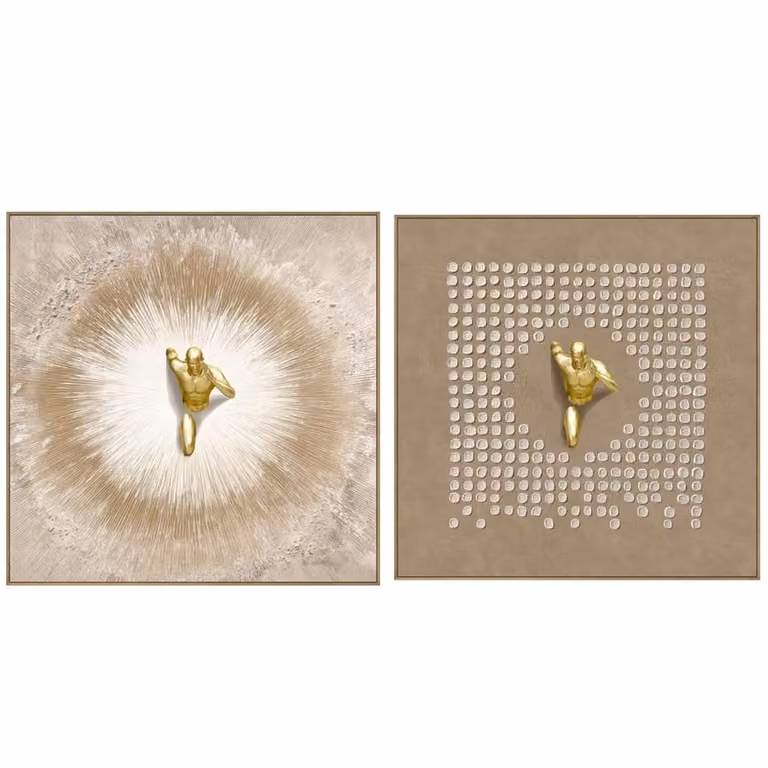 Conjunto de 2 cuadros abstractos de lienzo NIYLO para adultos en color marrón, An: 80 cm, P: 13 cm, Al: 80 cm
