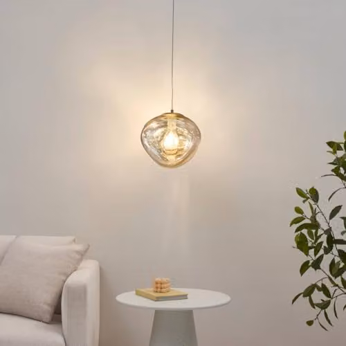 Lámpara colgante moderna KOSILUM Isotta de cristal gris y metal dorado, diseño de esfera para salón, dormitorio o cocina, E27, Diámetro: 26 cm