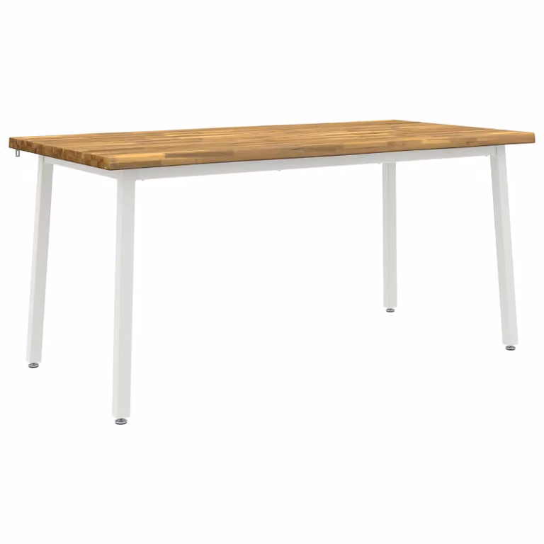 Mesa de comedor vidaXL de madera de acacia con borde natural y color blanco, An/P/Al: 160 x 80 x 75 cm