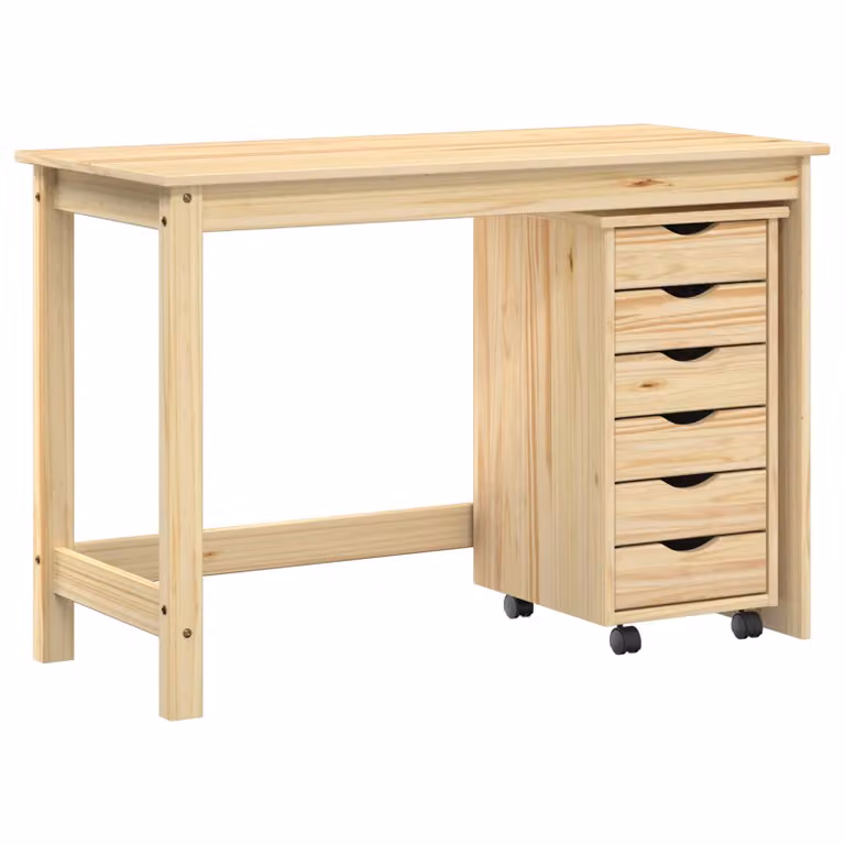 Juego de escritorio y armario rodante MOSS de vidaXL de 2 unidades en madera de pino color marrón y beige con diseño minimalista
