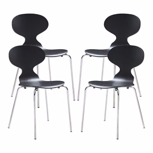 Juego de 4 sillas de comedor Kil de en.casa con estilo escandinavo en madera de abedul y metal, color negro y cromo, An/P/Al: 80 x 47 x 48 cm