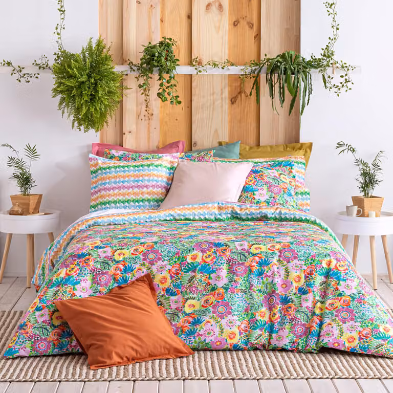 Funda nórdica reversible de algodón LOLA con diseño floral multicolor An/P/Al: 140 x 200 cm