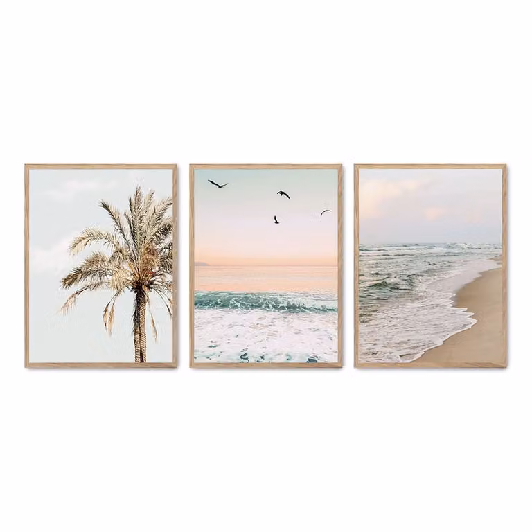 Set de 3 pósteres abstractos de verano de Poster Lab, multicolor, con marco de madera de estilo escandinavo, 30 x 40 cm