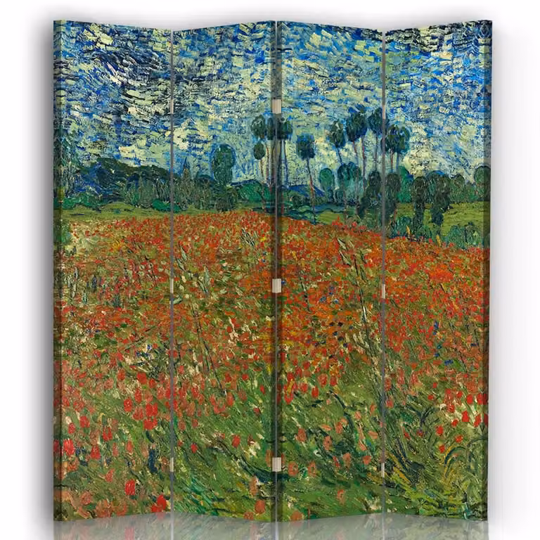 Biombo Campo de Amapolas de Vincent Van Gogh por Legendarte, diseño floral multicolor de 4 paneles, An/Al: 170 x 145 cm