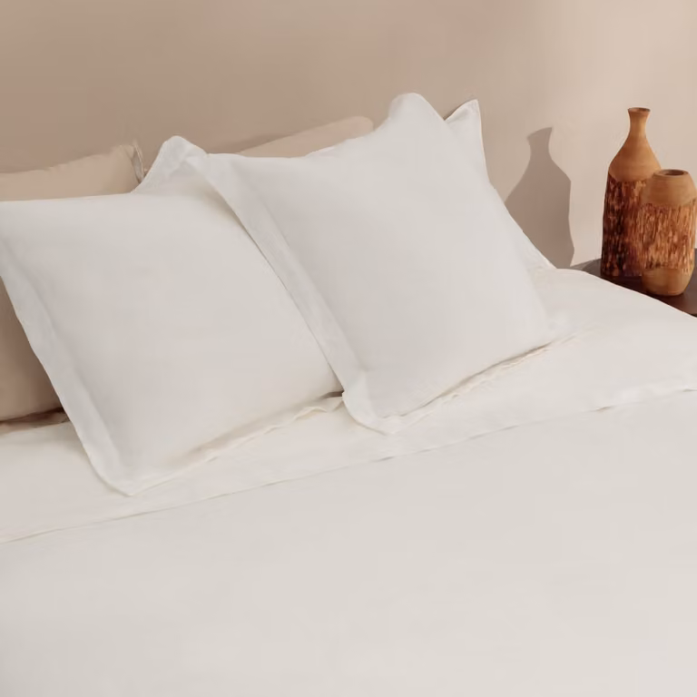 Sábana de lino Textura Interiors color blanco para cama de 80-90 cm
