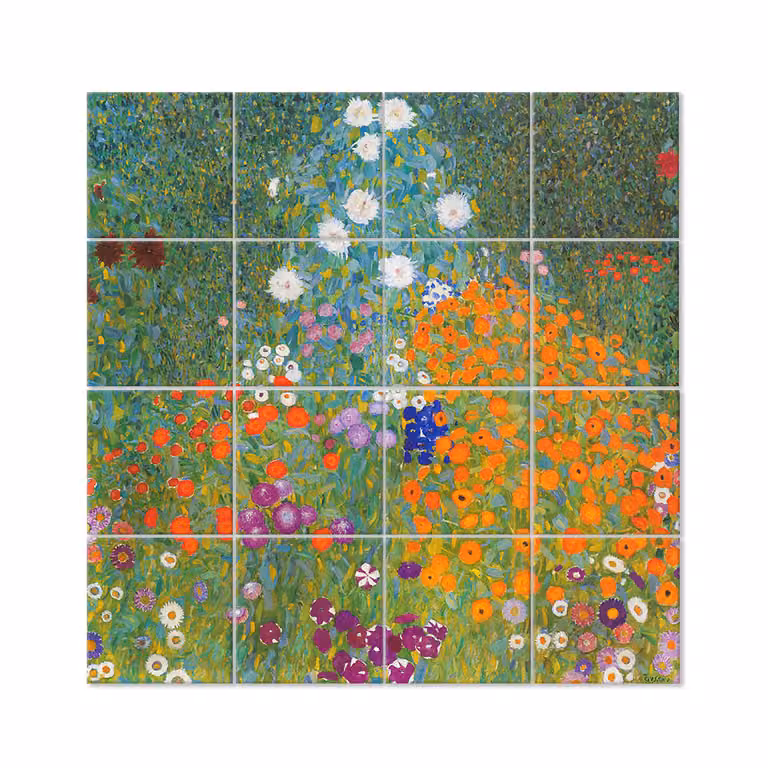 Panel Decorativo de Jardín de Flores de Gustav Klimt por Legendarte, Multicolor, An/P: 200 x 200 cm