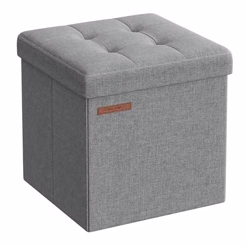Puff de almacenaje plegable SONGMICS con asiento acolchado en gris, An/P/Al: 30 x 30 x 30 cm