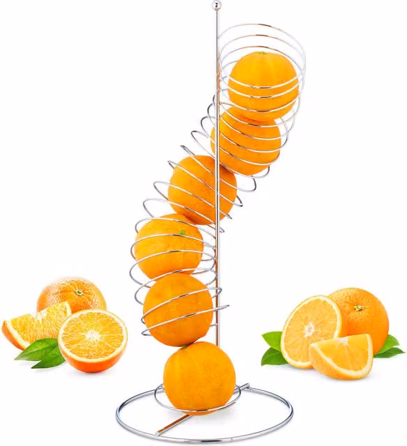 Pack de 2 fruteros de cocina modernos espiral Relaxdays de metal en color plateado y gris, An/P/Al: 48 x 21 x 21 cm
