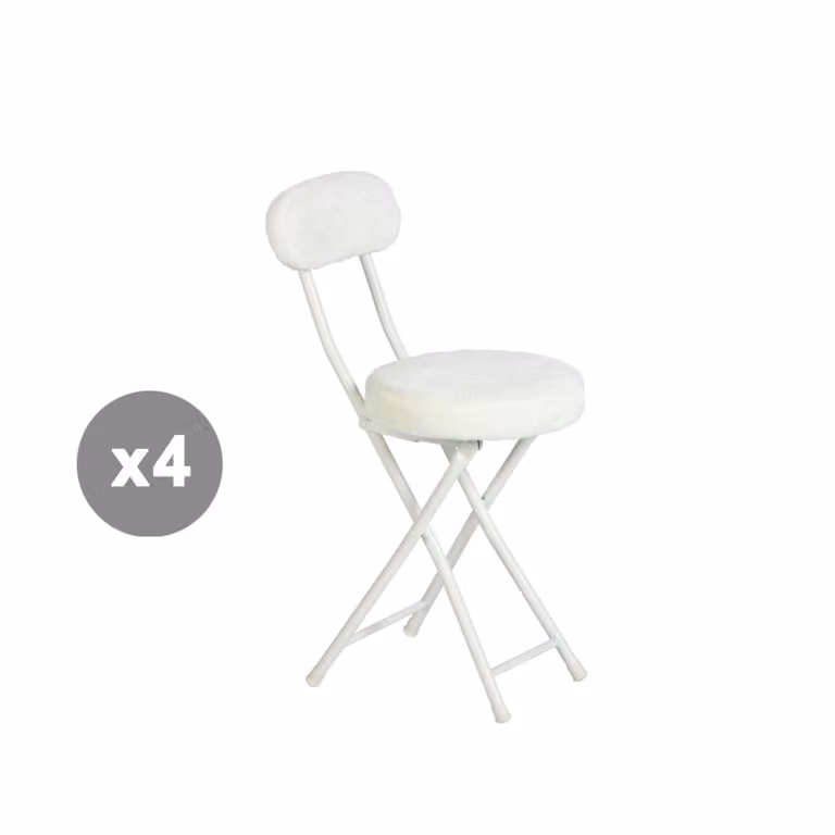 Juego de 4 sillas plegables redondas Meubles Cosy en piel sintética color blanco y gris