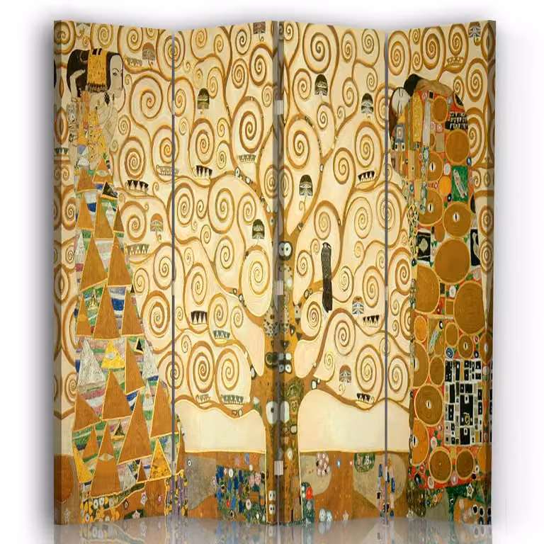 Biombo de 4 paneles Legendarte con diseño El Árbol de la Vida de Gustav Klimt en color marrón, An/Al: 170 x 145 cm