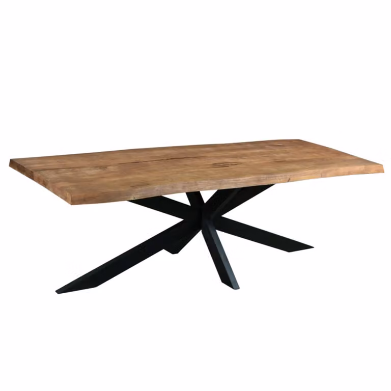 Mesa de comedor Moloo de madera de mango con bordes naturales y estructura de metal en color negro y marrón, An: 200 cm, An: 100 cm