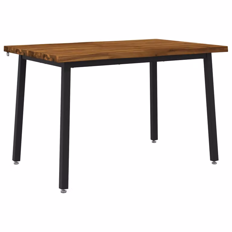 Mesa de comedor moderna vidaXL de madera de acacia sólida con borde natural y patas de metal, An/P/Al: 110 x 55 x 75 cm, color marrón y negro