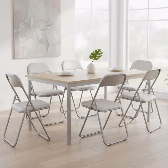 Conjunto de seis sillas plegables Dmora en color blanco con acabado mate para comedor u oficina, An/P/Al: 43 x 47 x 78 cm