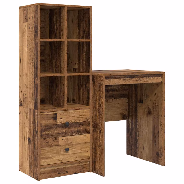 Set de 2 escritorios modernos vidaXL de madera en color marrón con estantería, An: 105,5 cm, P: 50 cm, Al: 127 cm