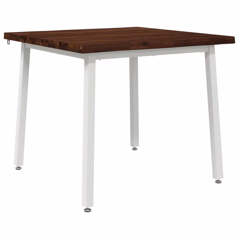 Mesa de comedor moderna vidaXL de madera de acacia sólida con borde natural, color marrón oscuro y blanco, An/P/Al: 90 x 90 x 75 cm
