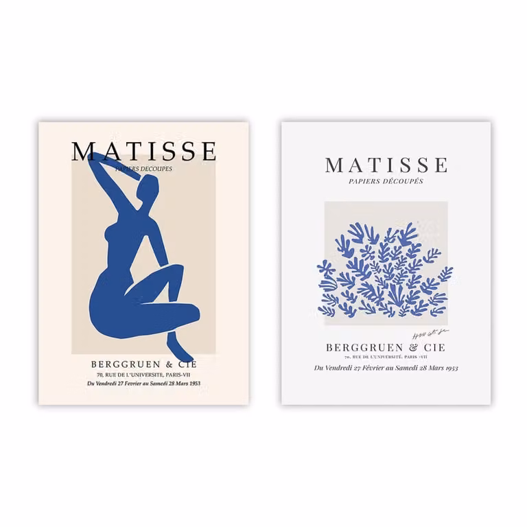 Set de 2 posters abstractos modernos de Poster Lab, diseño gráfico multicolor y azul, An/Al: 50 x 70 cm