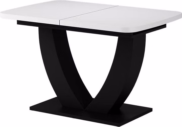 Mesa de comedor extensible Vicco Fenaro en blanco y negro con hoja mariposa y columna central