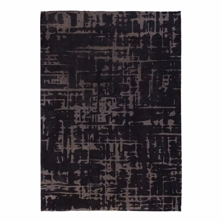 Alfombra lavable Louis de Poortere Baobab de diseño abstracto en color negro para interior y exterior, An: 80 cm, Al: 150 cm