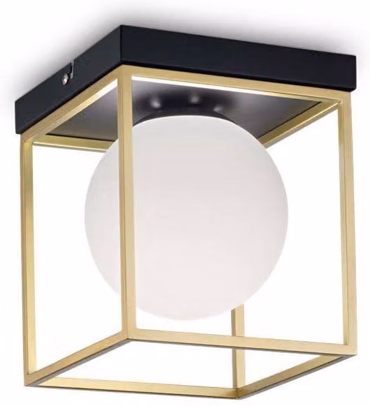 Lámpara de techo Ideal Lux Lingotto con globo de cristal y acabado en latón dorado