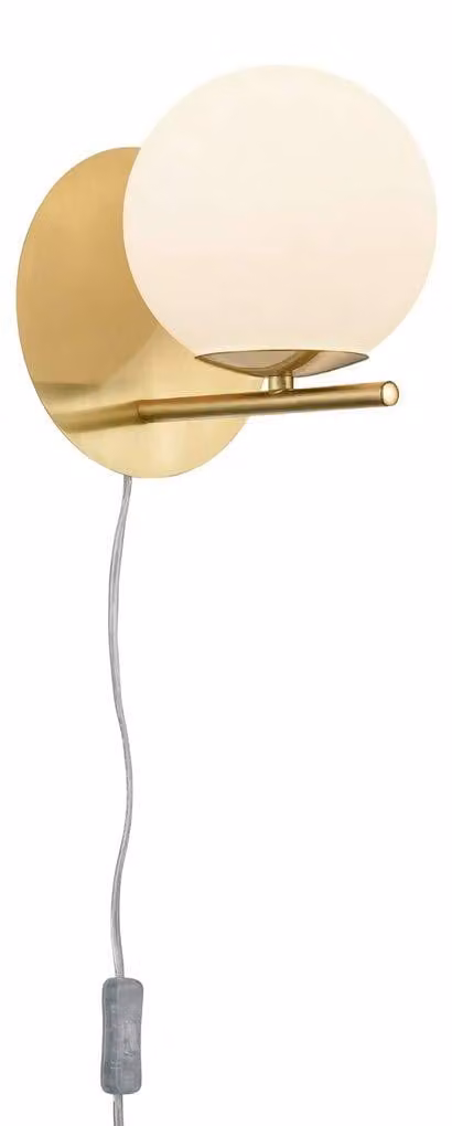 Aplique de pared Trio Pure con pantalla de esfera de cristal en latón dorado y blanco, compatible con bombilla E14, An/P/Al: 20,6 x 18 x 18 cm