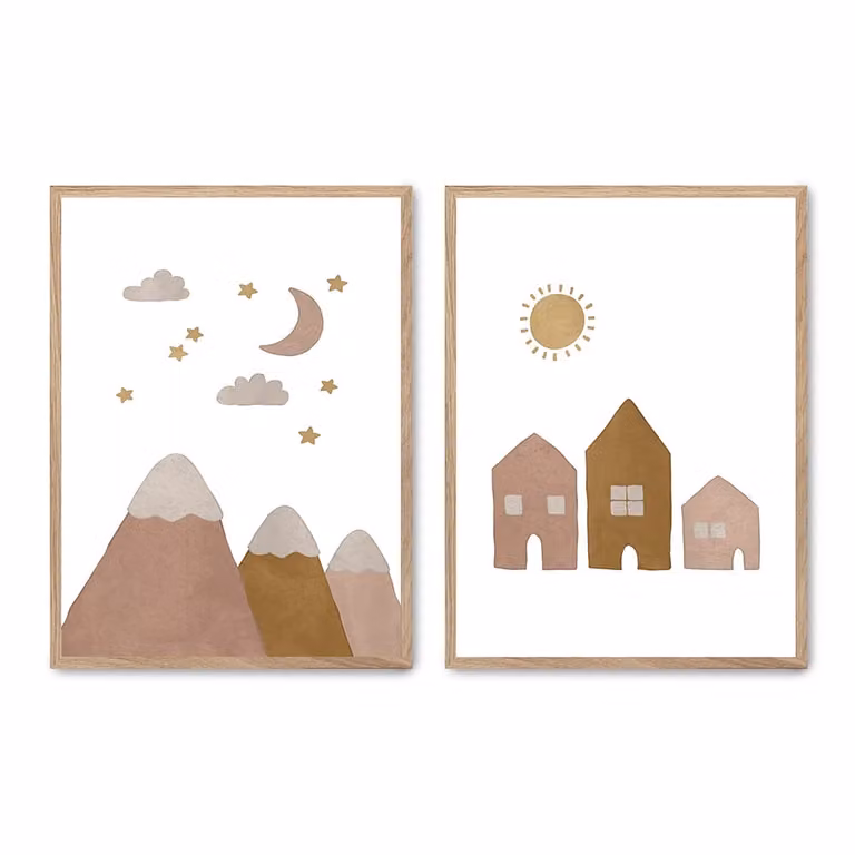 Set de 2 pósteres abstractos de Poster Lab con marco de madera multicolor, An/Al: 30 x 40 cm