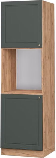 Armario para horno empotrado Vicco Fame-Line de estilo casa de campo en color verde y dorado con puertas batientes y cierre suave An/P/Al: 60 x 58,1 x 206,8 cm