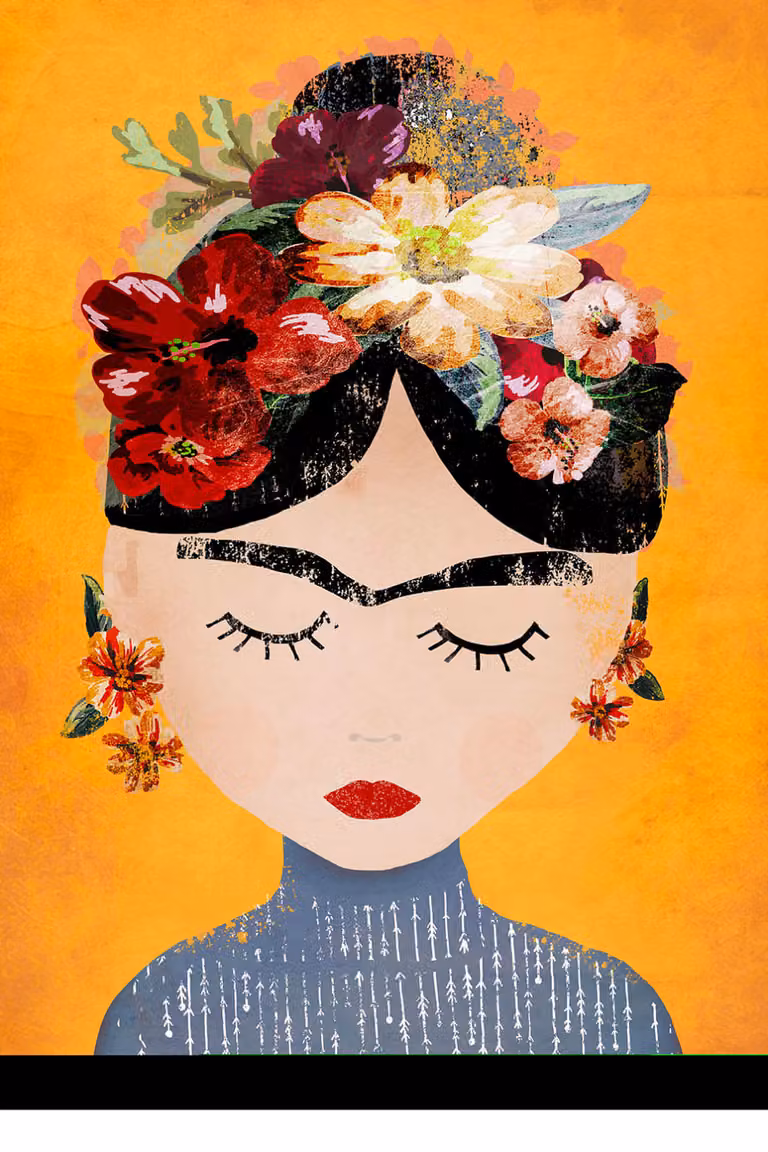Cuadro de Frida Kahlo y su corona de Hexoa, impresión multicolor sobre lienzo, An/Al: 60 x 90 cm