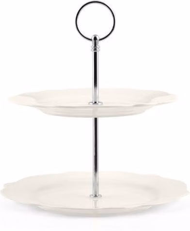 Soporte para tartas de 2 niveles H&H con asa de cerámica blanca y forma redonda, Diámetro: 21 cm y 19 cm