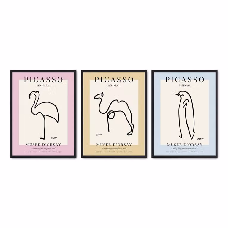 Set de 3 pósteres abstractos modernos de Poster Lab, multicolor con marco negro, An/P/Al: 50 x 50 x 50 cm