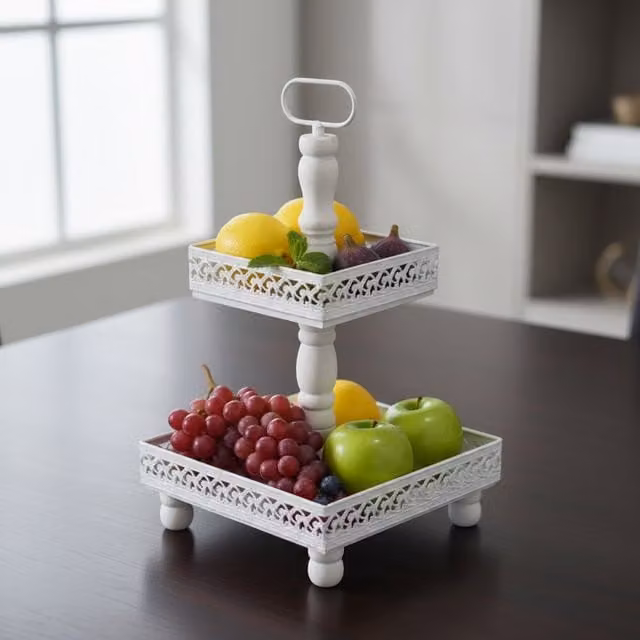 Estante organizador de platos de 2 alturas MUCOLA en metal blanco estilo vintage XXL