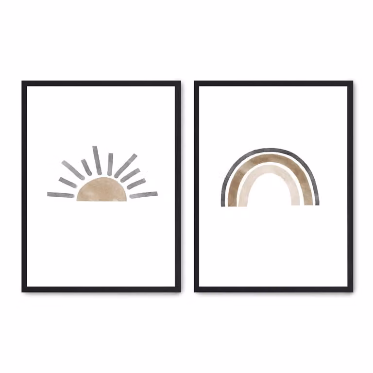 Set de 2 pósteres abstractos de Poster Lab, diseño minimalista multicolor con marco negro, An/P/Al: 30 x 40 cm