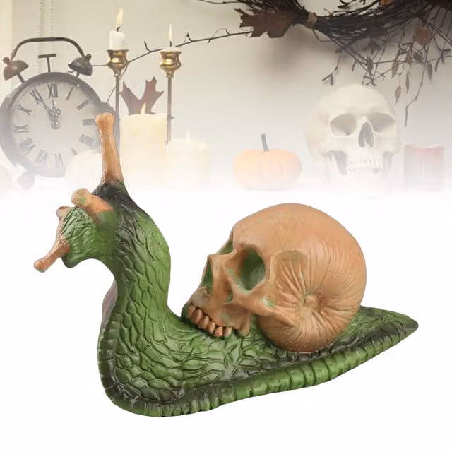 Esqueleto de caracol de resina Infinite color verde para decoración de Halloween, An/P/Al: 10,5 x 17,5 x 12 cm