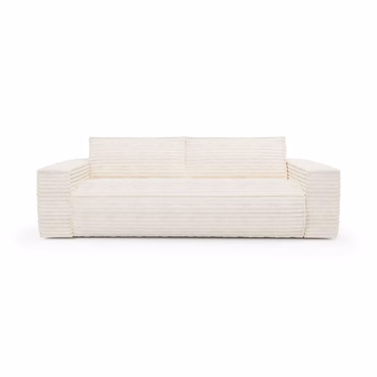 Sofá cama de 3 plazas Sia Home en pana beige con estructura de madera de haya y función de descanso