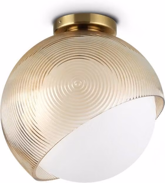 Lámpara de techo de globo Ideal Lux Bloom en color latón con pantalla de cristal y estructura de metal de 30 cm para bombilla E27