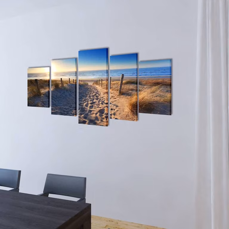 Set decorativo de lienzos para pared vidaXL con motivos de playa y paisaje marino en multicolor, An: 100 cm, Al: 50 cm