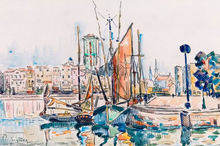 Cuadro reproducción La Rochelle de Paul Signac por Hexoa, impresión sobre lienzo multicolor, An: 90 cm, Al: 60 cm