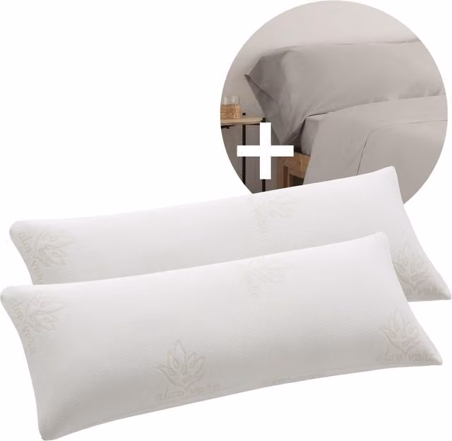 Pack de ahorro Donegal Collections con 2 almohadas viscoelásticas y 2 fundas perla de 70 cm en colores blanco y gris
