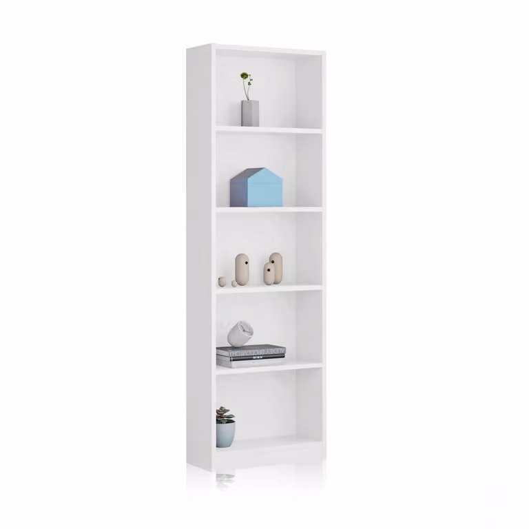 Estantería juvenil alta Smile de Duehome con 5 baldas en melamina mate para dormitorio, disponible en blanco, rosa o verde, Altura: 180 cm, Ancho: 52 cm, Profundidad: 25 cm