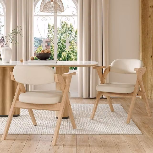 Lote de 2 sillas de comedor plegables Mivray de madera maciza y lino en color beige con estilo moderno