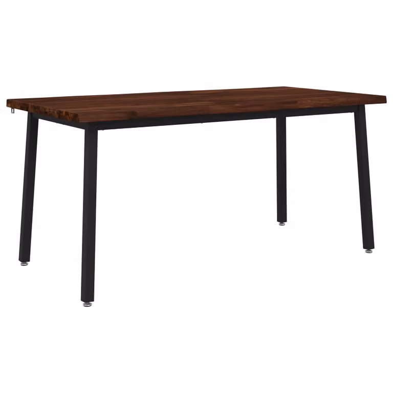 Mesa de comedor moderna vidaXL de madera de acacia con borde natural y patas de metal en color marrón, An/P/Al: 140 x 90 x 75 cm