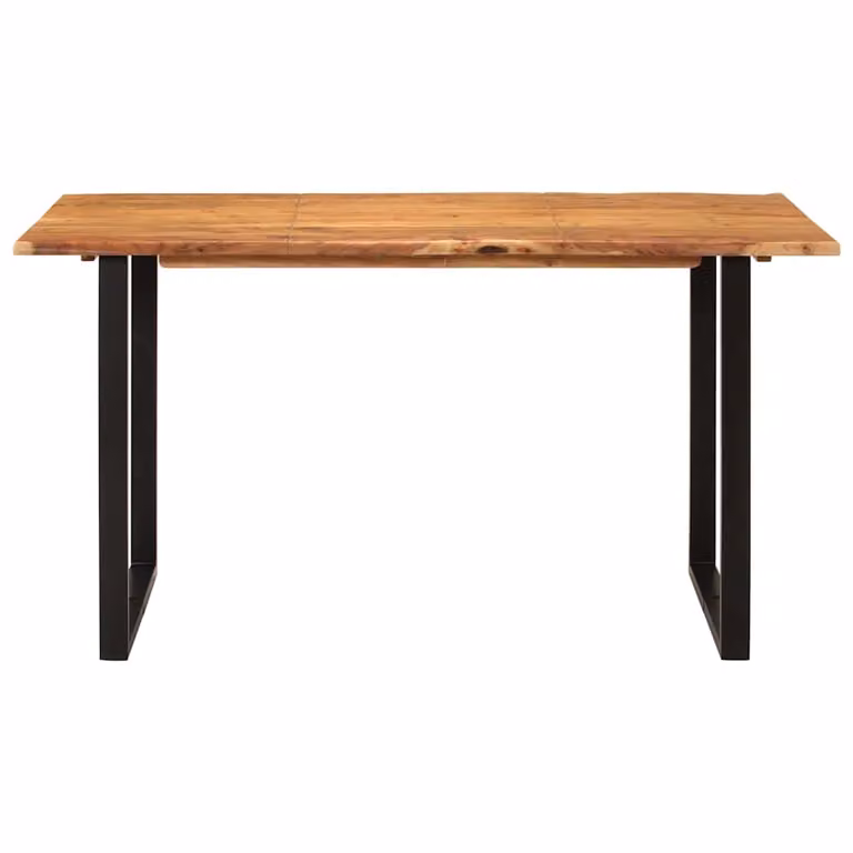 Mesa de comedor rectangular de madera de acacia y metal vidaXL con acabado live edge en marrón y negro, An/P/Al: 140 x 70 x 76 cm