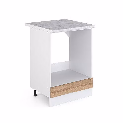 Armario para horno empotrado Vicco R-Line en Sonoma y Blanco de 60 cm con encimera y patas regulables